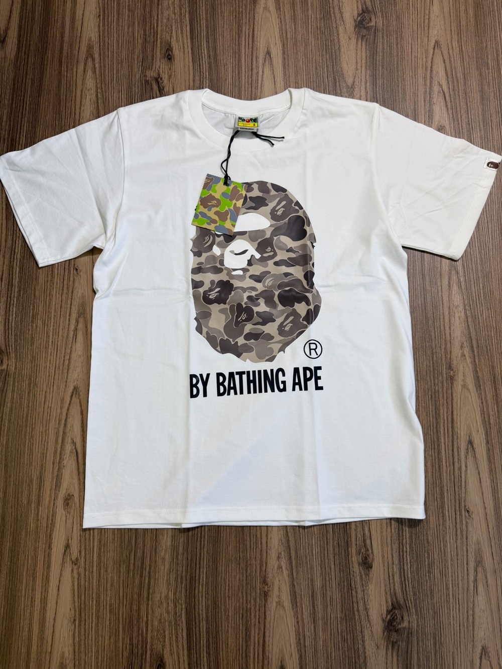 Bape White Short-Sleeve Camo Ape Logo Tee